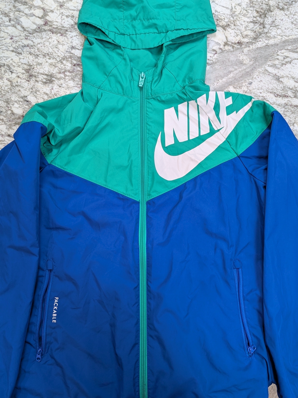 Nike Teal & Royal Blue Hooded Windbreaker with White Logo